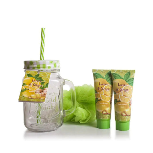 Pokhara Lemon & Ginger Body Care Gift Set with Cup and Accessories